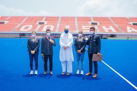 CM Patnaik also handed over cash awards of Rs 50 lakh each to Deep Grace Ekka and Namita Toppo who were part of the women’s hockey team at the Olympics. (Photo | EPS)