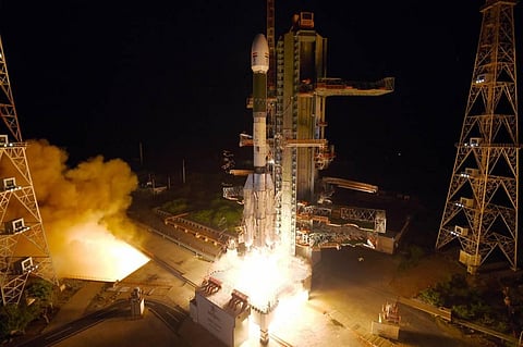 ISRO's earth observation satellite EOS-03 on-board GSLV-F10 blasts off from Sriharikota, Thursday, Aug. 12, 2021. (Photo | ISRO)