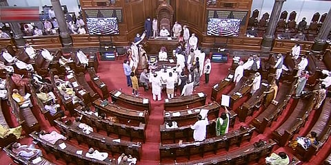 Parliamentarians in the Rajya Sabha during the Monsoon Session of Parliament, in New Delhi. (Photo| PTI)