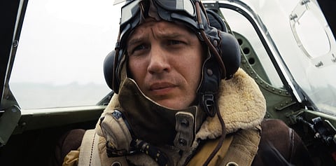 This image released by Warner Bros. Pictures shows Tom Hardy in a scene from 'Dunkirk.' (Warner Bros. Pictures via AP)