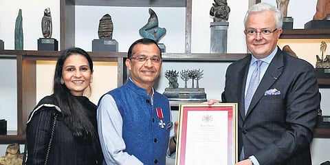 (From Left) Anjana Dalmia, Rajat Dalmia and Ambassador Jean Claude Kugener. (Photo| EPS)