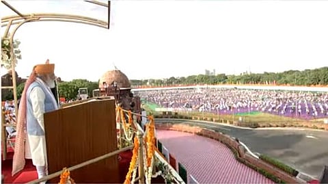 PM Modi addresses nation from ramparts of Red Fort. (Photo | Twitter)