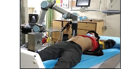 Contactless telerobotic ultrasound system for abdominal imaging | Photo courtesy: Deepak Raina