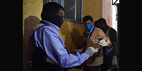 The Clues Team of Hyderabad City Police collect evidence at the incident spot in Gandhi Hospital premises. (Photo | S Senbagapandiyan, EPS)