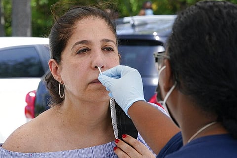 A woman gets a COVID-19 rapid test to be able to travel overseas, Saturday, July 31, 2021, in North Miami, FLorida. (Photo | AP)