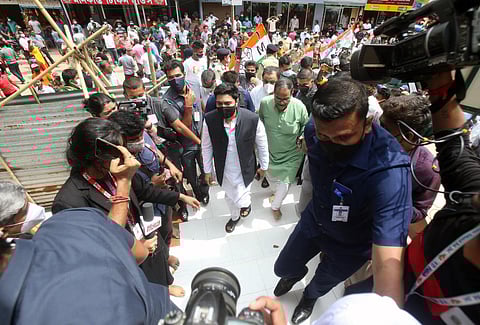 General Secretary of All India Trinamool Congress MP Abhishek Banerjee visits Tripureswari temple on the outskirts of Agartala on Monday. (Photo | ANI)