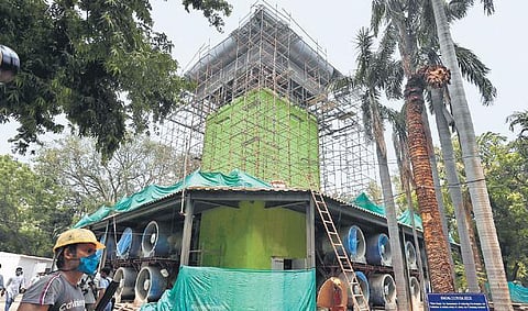 The smog tower will emit purified air at 10 metres above ground. (Photo | EPS/Shekhar Yadav)