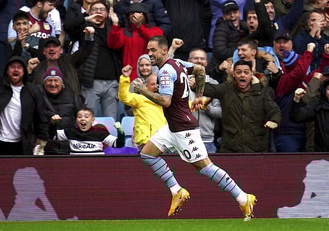 Aston Villa's Danny Ings celebrates scoring against Newcastle United during the English Premier League soccer match at Villa Park. (Photo | AP)