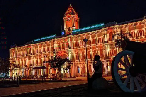 Ripon Building, which houses Corporation head office, illuminated to mark city’s 382 birthday, on Saturday | Debadatta Mallick