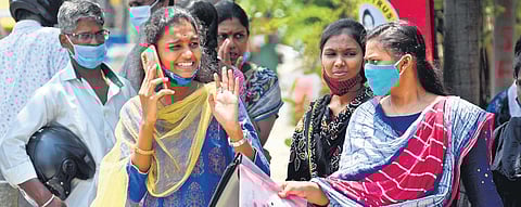 Candidates and parents gather outside the Quaid-e-Millath Government College for Women in Chennai, where admission counselling for seats in various courses commenced on Monday | R Satish Babu