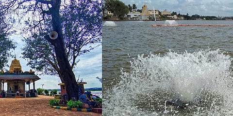 Sri Channabasavanna temple on the bank of Unkal lake in Hubballi;  a view of Unkal Lake. (Photo | D Hemanth, EPS)