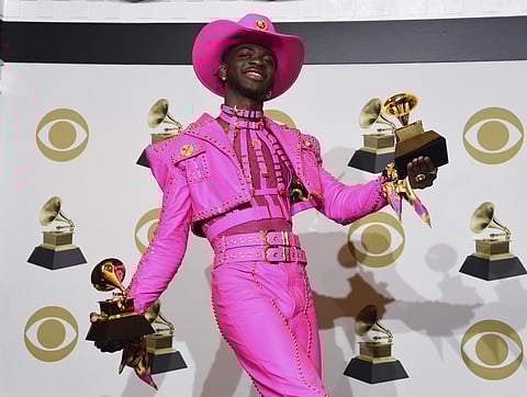 Lil Nas X after winning the 'Best music video and best pop duo/group performance' award for 'Old Town Road,' at the 62nd annual Grammy Awards. (Photo | AP)