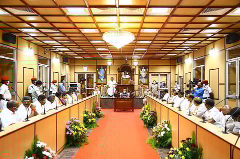 The Lt Governor addressing the Puducherry Assembly (Photo | Special arrangement)