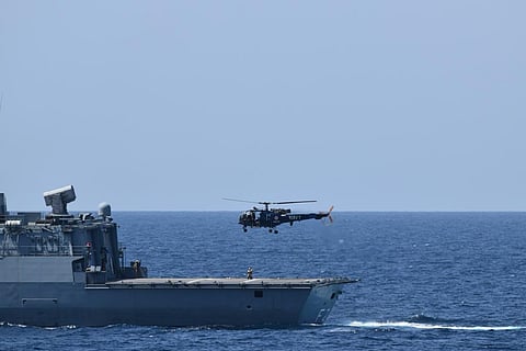 INS Trikand exercises with German frigate Bayern in Gulf of Aden (Photo | Twitter)