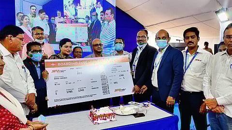 Star Air officials took pictures during the launch of maiden flight on Thursday.