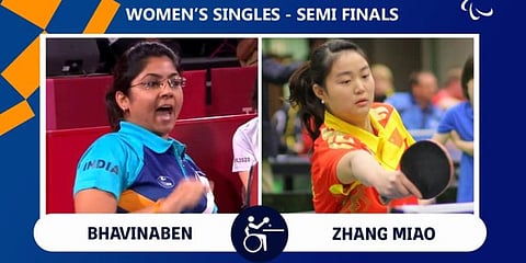 India's para table tennis player Bhavina Patel and China's Zhang Miao (Photo | Paralympic India Twitter)
