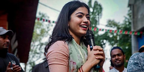 Rashmika Mandanna on the sets of 'Mission Majnu'. (Photo| Twitter)
