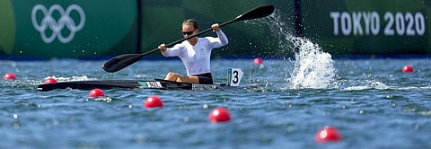 Lisa Carrington of New Zealand competes in the women's kayak single 200m semifinal at the 2020 Summer Olympics. (Photo | AP)