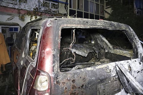 Destroyed vehicle is seen inside a house after U.S. drone strike in Kabul, Afghanistan, Sunday, Aug. 29, 2021. (Photo | AP)