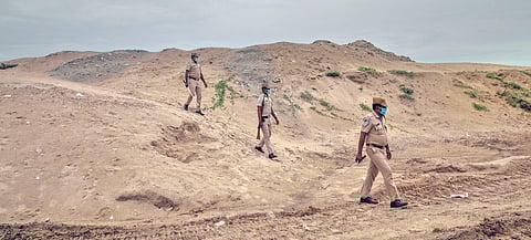 Security was beefed up along Vambakeerapalayam and harbour areas in Puducherry following the clash between fishing communities, on Sunday. (Photo | G Pattabi Raman)