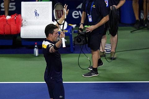 Roberto Bautista Agut, of Spain, celebrates after defeating Nick Kyrgios, of Australia, during the first round of the US Open tennis championships, Tuesday, in New York. (Photo | AP)
