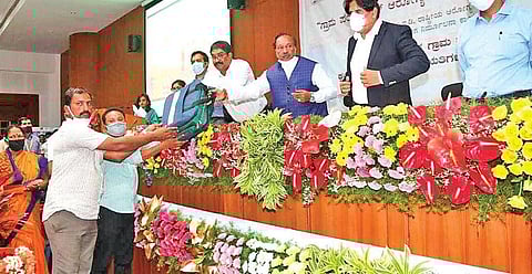 RDPR Minister KS Eshwarappa distributes health kits in Belagavi on Monday