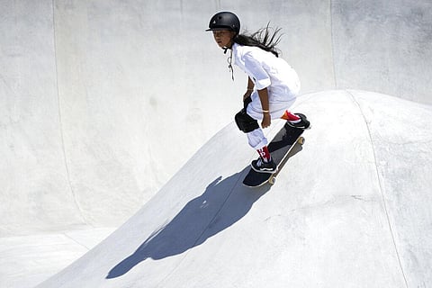 Kokona Hiraki of Japan competes in the women's park skateboarding finals at the 2020 Summer Olympics. (Photo | AP)