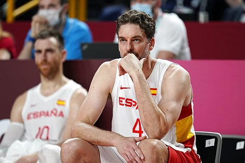 Spain's Pau Gasol watches from the bench during a men's basketball preliminary round game against Slovenia at the 2020 Summer Olympics. (Photo | AP)