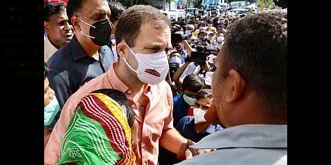 Congress leader Rahul Gandhi met the family of the rape victim family in Old Nangal. (Photo | AICC)