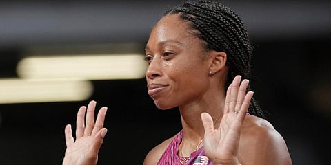 Allyson Felix, of the United States, reacts prior to the start in a semifinal of the women's 400-meters at the 2020 Summer Olympics in Tokyo. (Photo | AP)