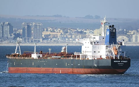 Mercer Street, the oil tanker linked to an Israeli billionaire that reportedly came under attack off the coast of Oman in the Arabian Sea on the night of Jul 29, 2021. (File Photo | AP)
