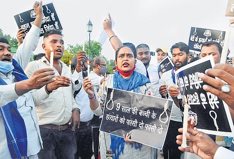 Bhim Army members protest at India Gate on Wednesday | express