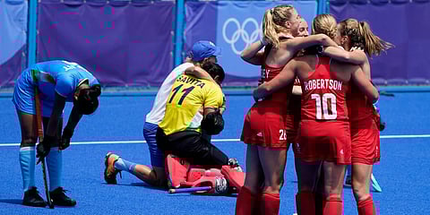 Great Britain women's hockey team after winning their bronze medal match against India at the 2020 Olympics in Tokyo. (Photo| AP)