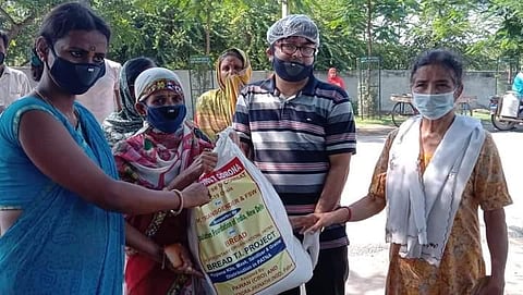 Bharat Kaushik distributed thousands of masks and hand sanitizers among the transgenders during the lockdown. (Photo | Special Arrangement)