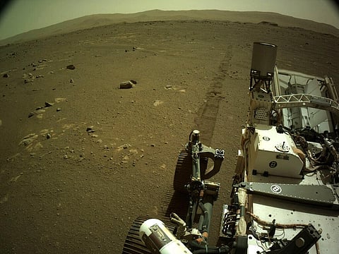 Tire tracks left by the Mars Perseverance rover. (File photo | AP)