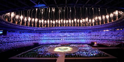 Fireworks explode during the closing ceremony in the Olympic Stadium at the 2020 Summer Olympics in Tokyo, Japan. (Photo | AP)