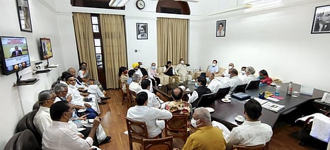 Leader of Opposition Mallikarjun Kharge, Congress leader Rahul Gandhi during a meeting with leaders of opposition parties, in New Delhi. (Photo | PTI)