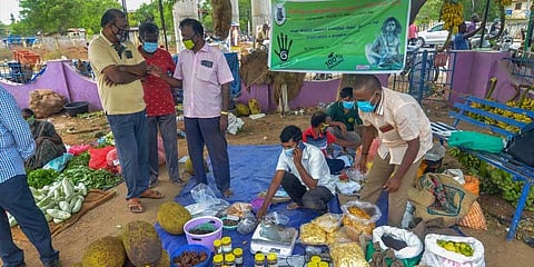 Kaani residents display their products at Uzhavar Santhai at Maharajanagar in Tirunelveli. The Wild Organic Certification helped them sell at Farmers Market. (Photo | V.Karthikalagu)