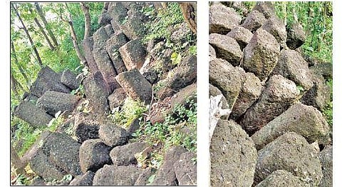 The columnar basalt formations that were recently discovered in Bazarhathnoor mandal of Adilabad district. (Photo| EPS)