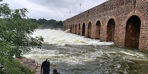Floodgates of Himayatsagar were opened last month in view of heavy rains that lashed the city. (Photo | S Senbagapandiyan, EPS)