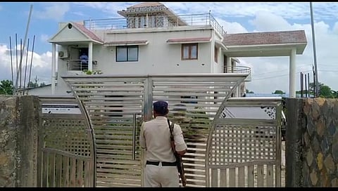 The raid at the house of Sudha Singh, the sarpanch of Baijnathpur village in Rewa district. (Photo | EPS)