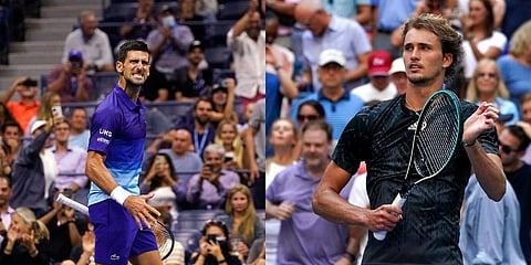 Novak Djokovic (L) of Serbia and Alexander Zverev (R) of Germany are set to play the semifinal on Friday, Sept 10, 2021. (Photos | AP)