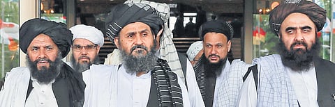 THE DISRUPTERS: Top Taliban leader Mullah Abdul Ghani Baradar (third from left) along with his colleagues.