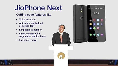 Mukesh Ambani during the launch of JioPhone Next (Photo | Screen grab)