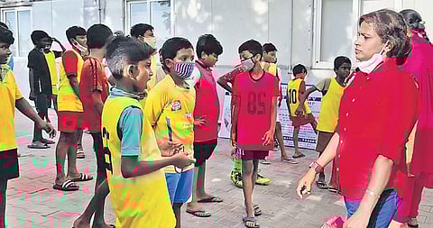 Lakshmi and her team training budding sportspersons on how to prevent and treat injuries