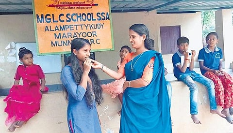 Sunitha Manoj with her students at the MGLC School at Alampetty | Express