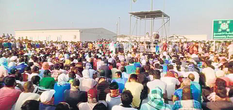 Migrant workers from North Andhra stage a protest at a company in Bahrain demanding that they be sent back.