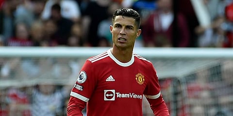 Manchester United's Cristiano Ronaldo looks on after scoring his side's second goal during the English Premier League match against Newcastle United at Old Trafford Stadium in Manchester. (Photo | AP)