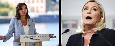 far-right National Rally party's Marine Le Pen (R) and Paris' Socialist mayor, Anne Hidalgo. (Photo | AP)