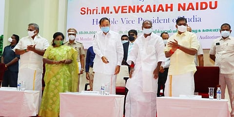 Vice President M Venkaiah Naidu inaugurating the Puducherry Technological University on Monday. (Photo | Express)